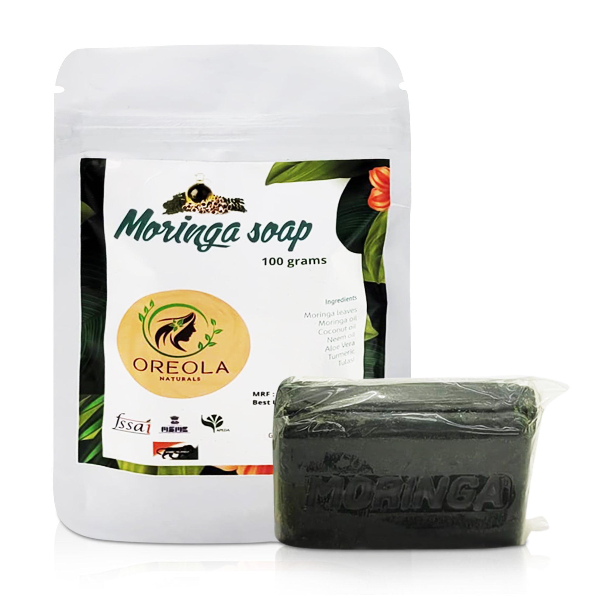 Moringa Herbal Soap infused with Neem, Coconut Oil, Turmeric and Aloe Vera 100g  (1bar)