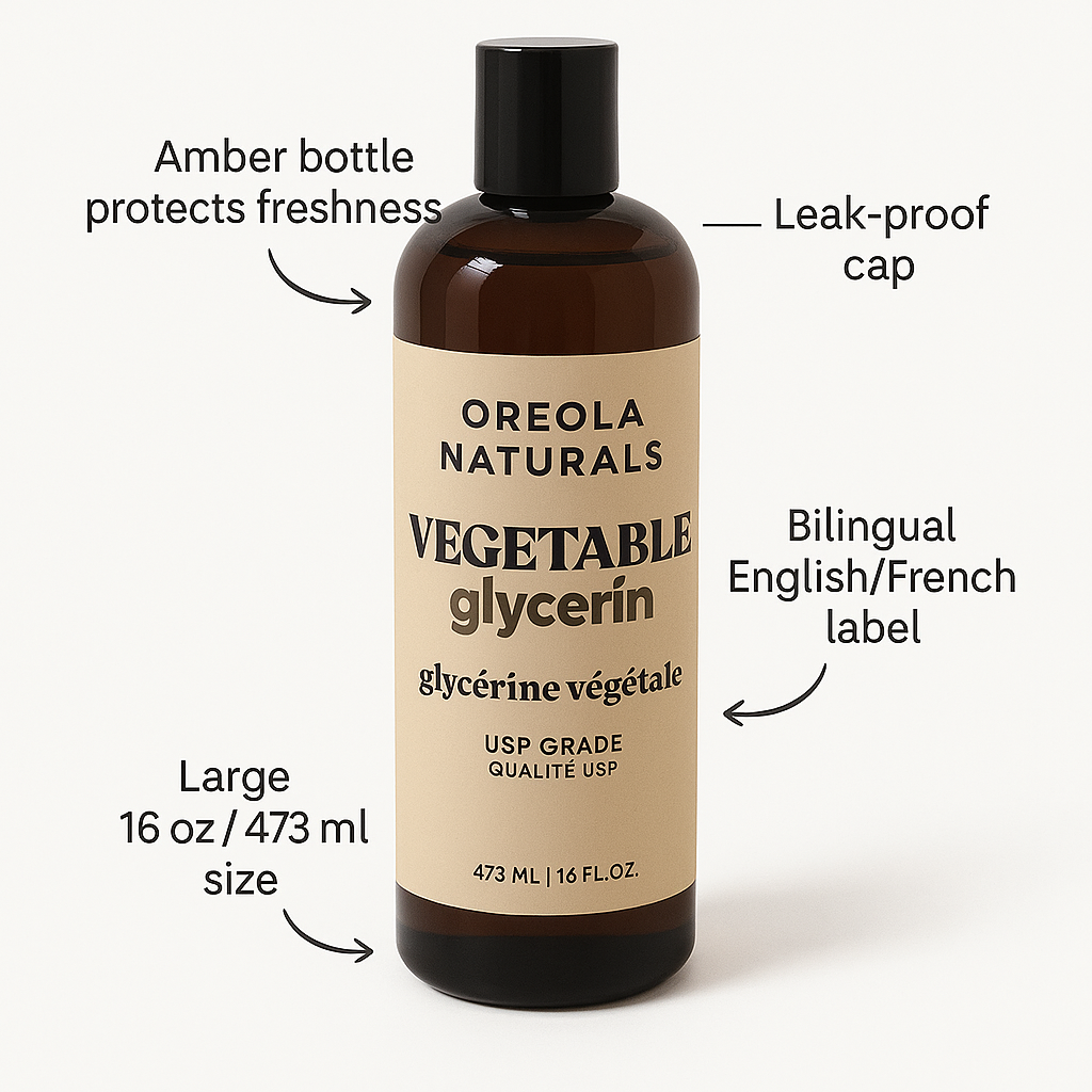 Vegetable Glycerin 16 oz / 473 ml - 100% Pure, USP Grade. Multi-Purpose Glycerin Ideal for Skin, Hair, and DIY Projects by Oreola Naturals