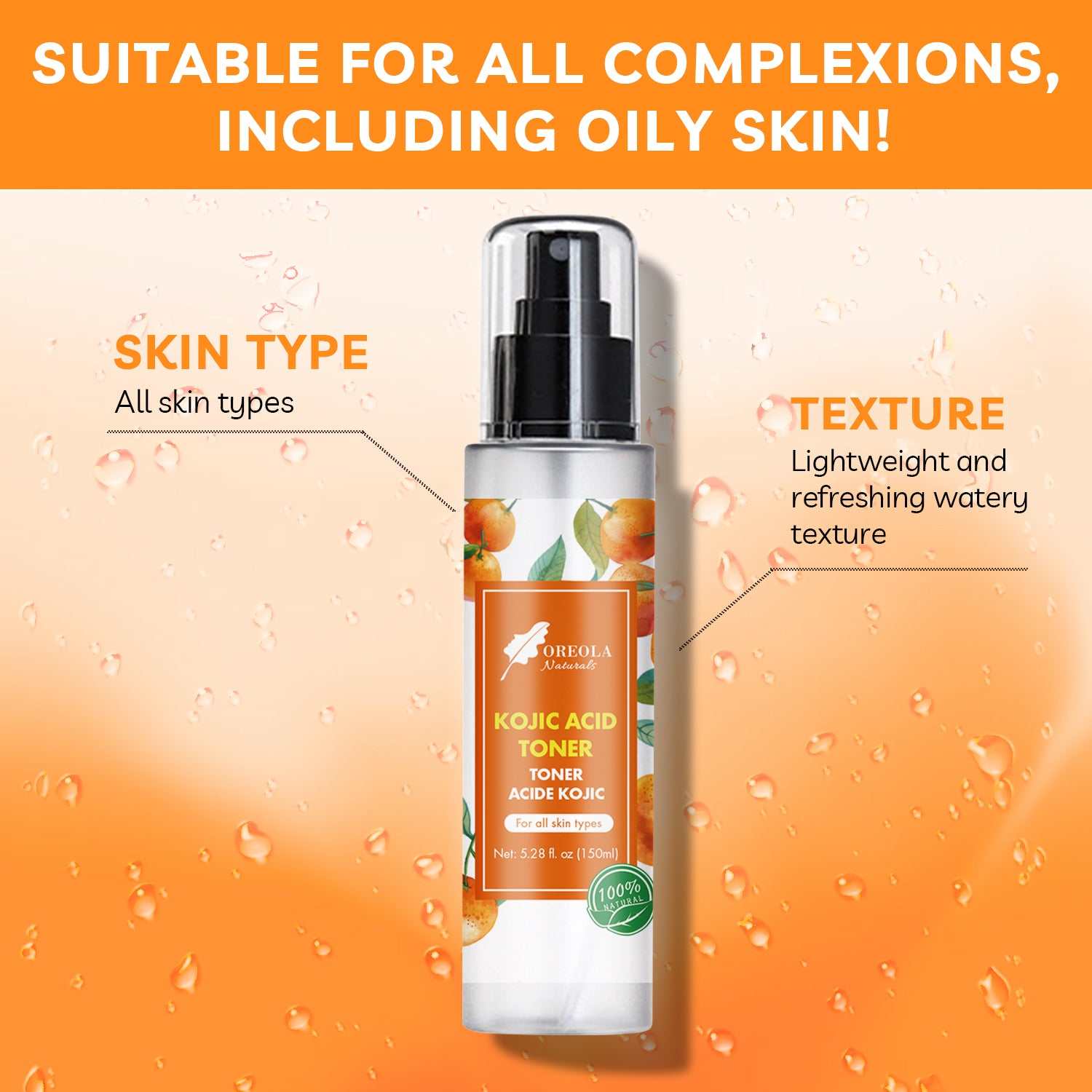 Kojic Acid Face Toner, Moisturizing, Refreshing, Hydrating Face Toner Suitable for All Skin Types 150ml.