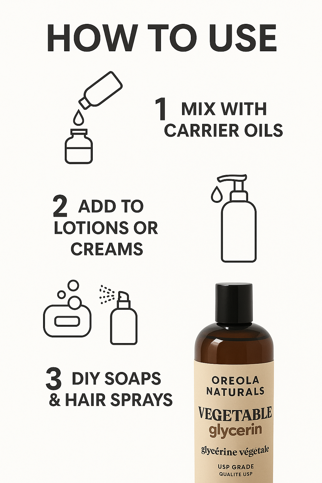 Vegetable Glycerin 16 oz / 473 ml - 100% Pure, USP Grade. Multi-Purpose Glycerin Ideal for Skin, Hair, and DIY Projects by Oreola Naturals