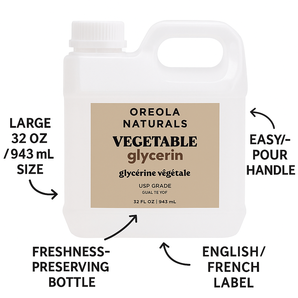 Vegetable Glycerin 32oz / 943 ml 100% Pure, USP Grade Multi-Purpose Glycerin Ideal For Skin, Hair & DIY By Oreola Naturals
