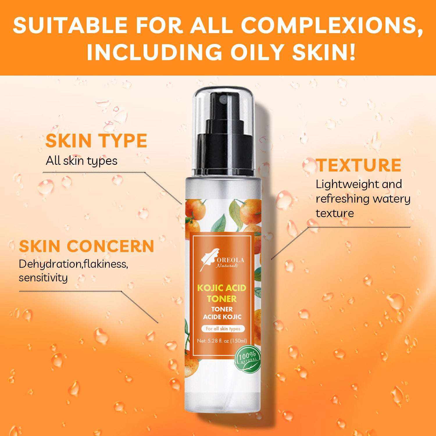 Kojic Acid Face Toner, Moisturizing, Refreshing, Hydrating Face Toner Suitable for All Skin Types 150ml.
