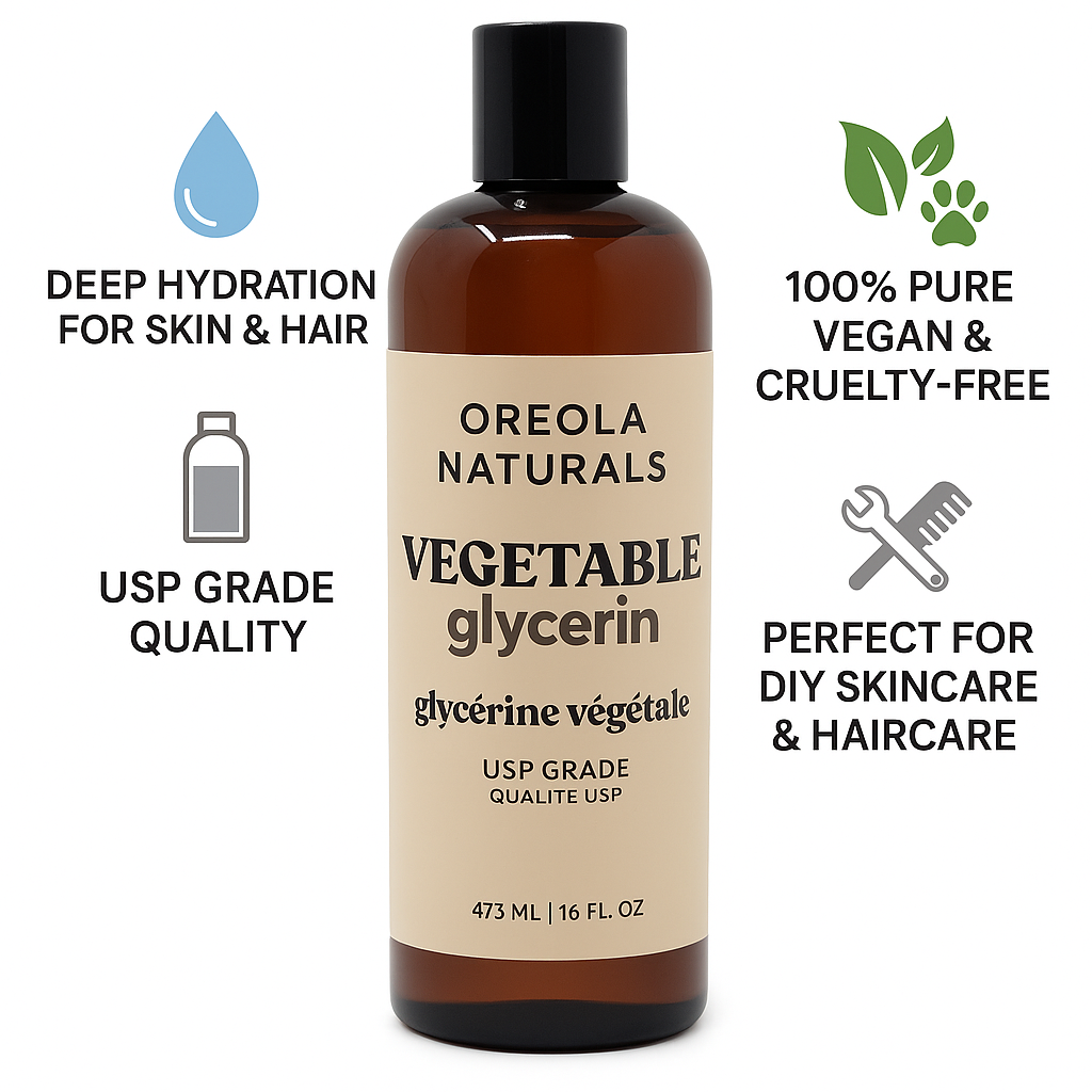 Vegetable Glycerin 16 oz / 473 ml - 100% Pure, USP Grade. Multi-Purpose Glycerin Ideal for Skin, Hair, and DIY Projects by Oreola Naturals