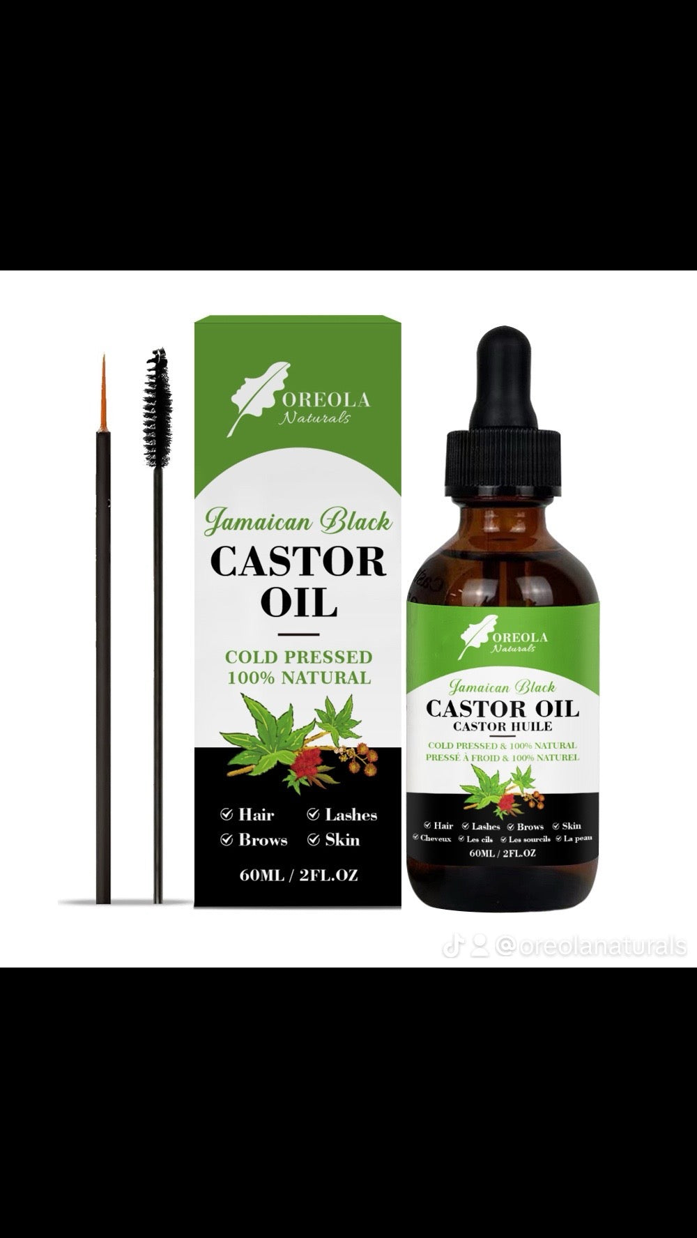 Jamaican Black Castor Oil 60ml/2Oz- 100% Pure, Cold-Pressed and Natural, For Hair, Lashes, Nails, Brows, Skin by Oreola Naturals.