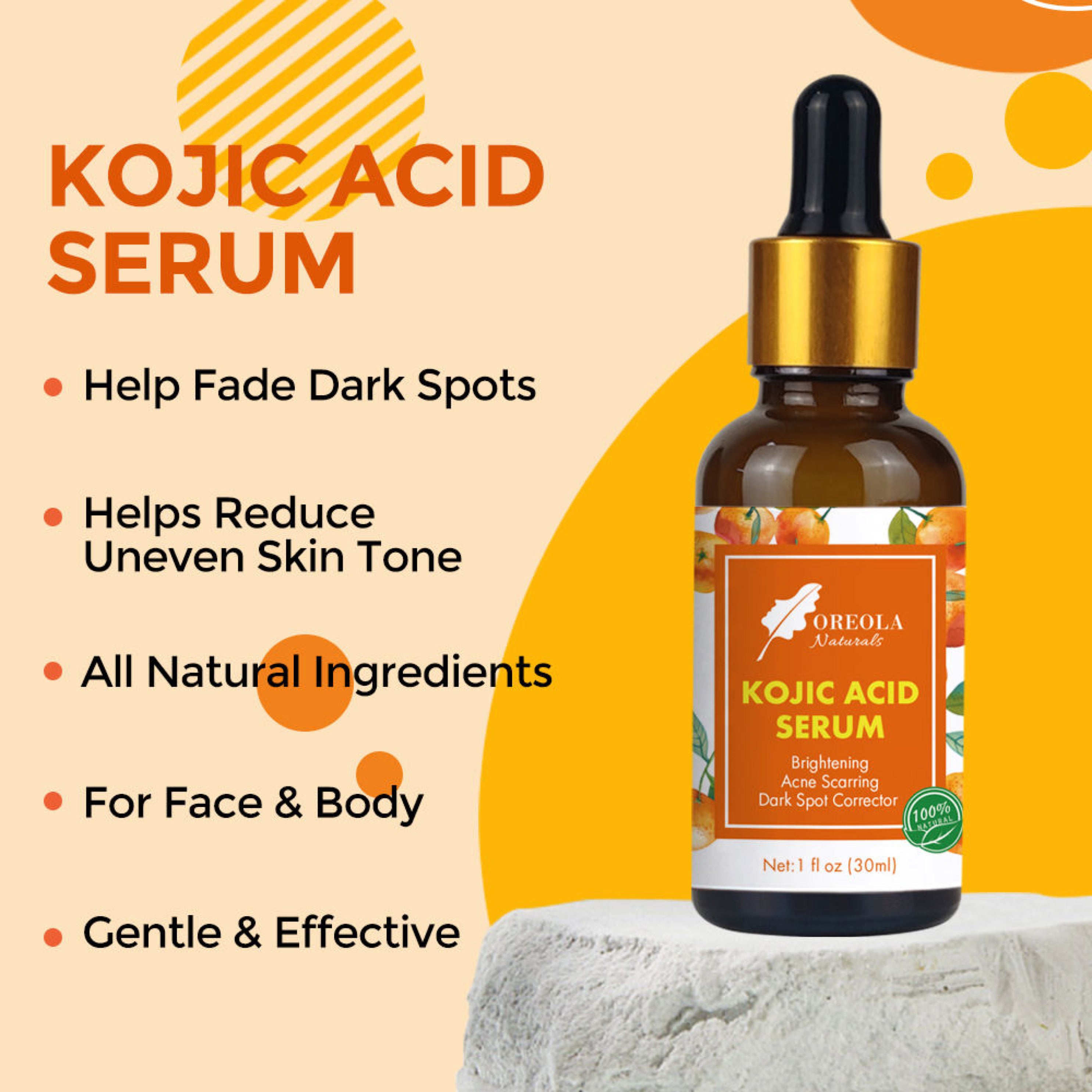 Kojic acid Serum 30ml For Brightening, Moisturizing, Dark Spot, Blemish Control by Oreola Naturals.