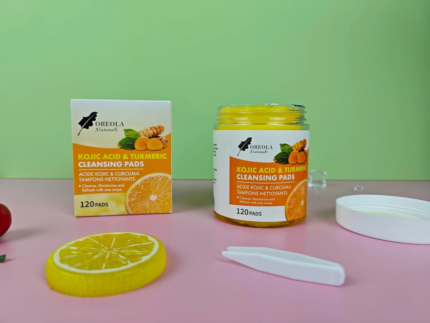 Kojic Acid & Turmeric Cleansing Pads – 120 Count with Applicator Tong – Face & Body Exfoliating Wipes – For All Skin Types