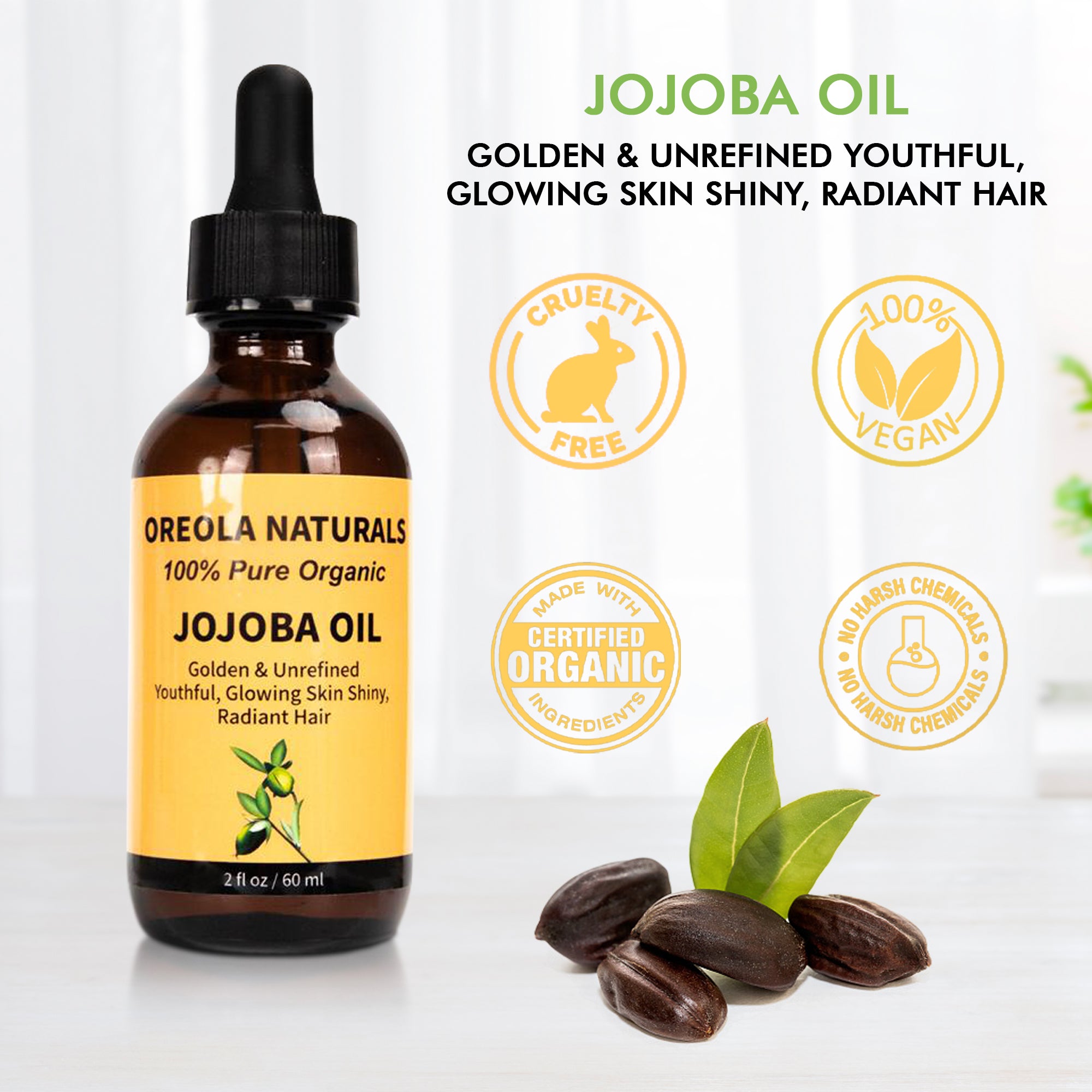 Jojoba Oil and Argan Oil, Pure and Organic Oil 2-in-1 Pack 2oz/60ml