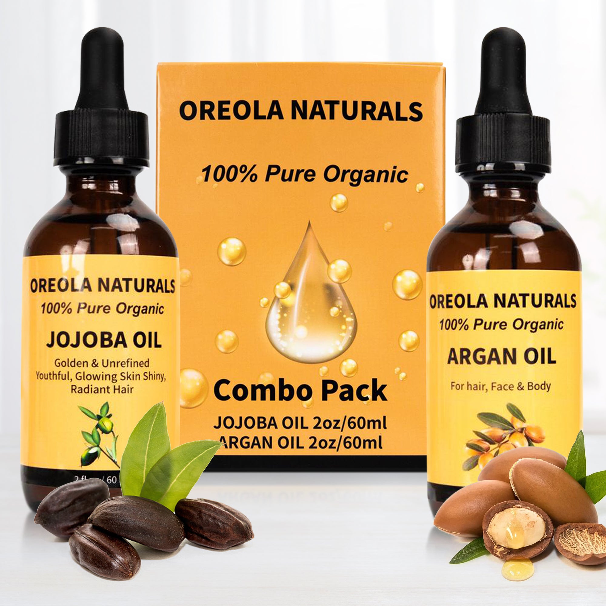 Jojoba Oil and Argan Oil, Pure and Organic Oil 2-in-1 Pack 2oz/60ml