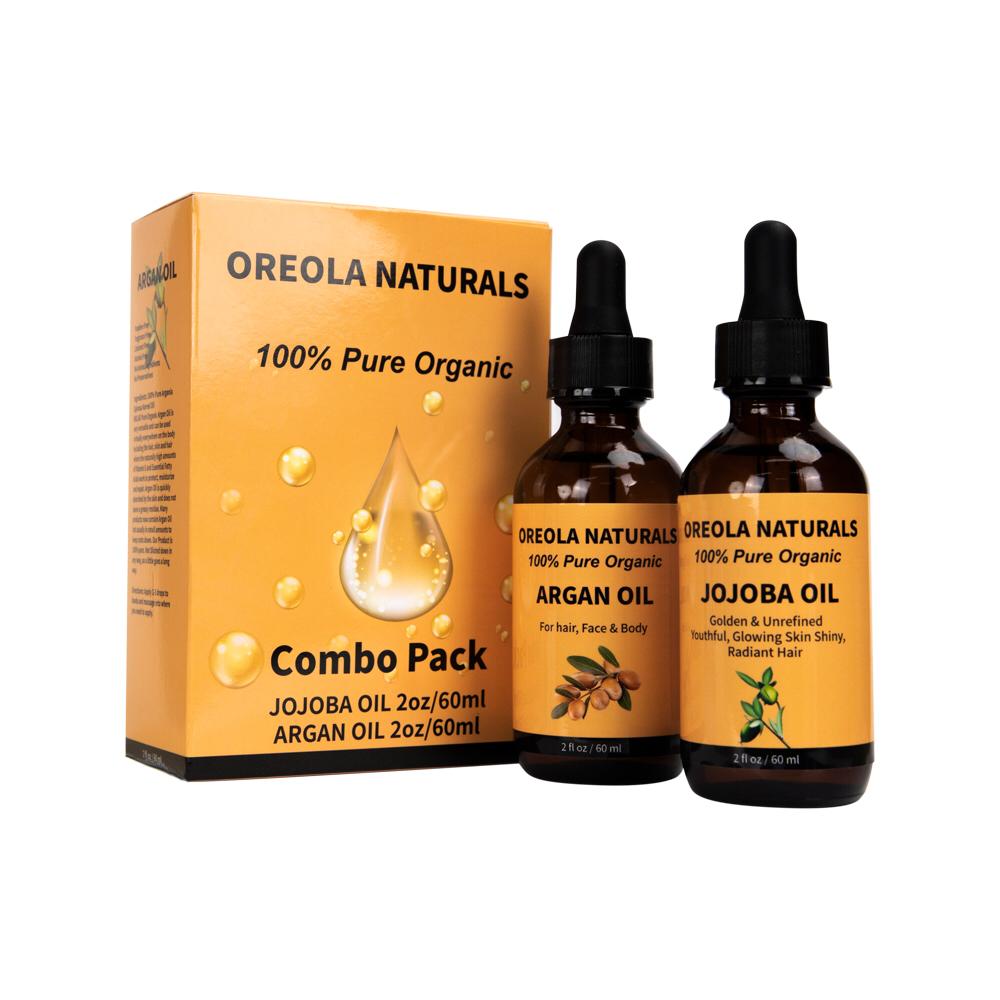 Jojoba Oil and Argan Oil, Pure and Organic Oil 2-in-1 Pack 2oz/60ml