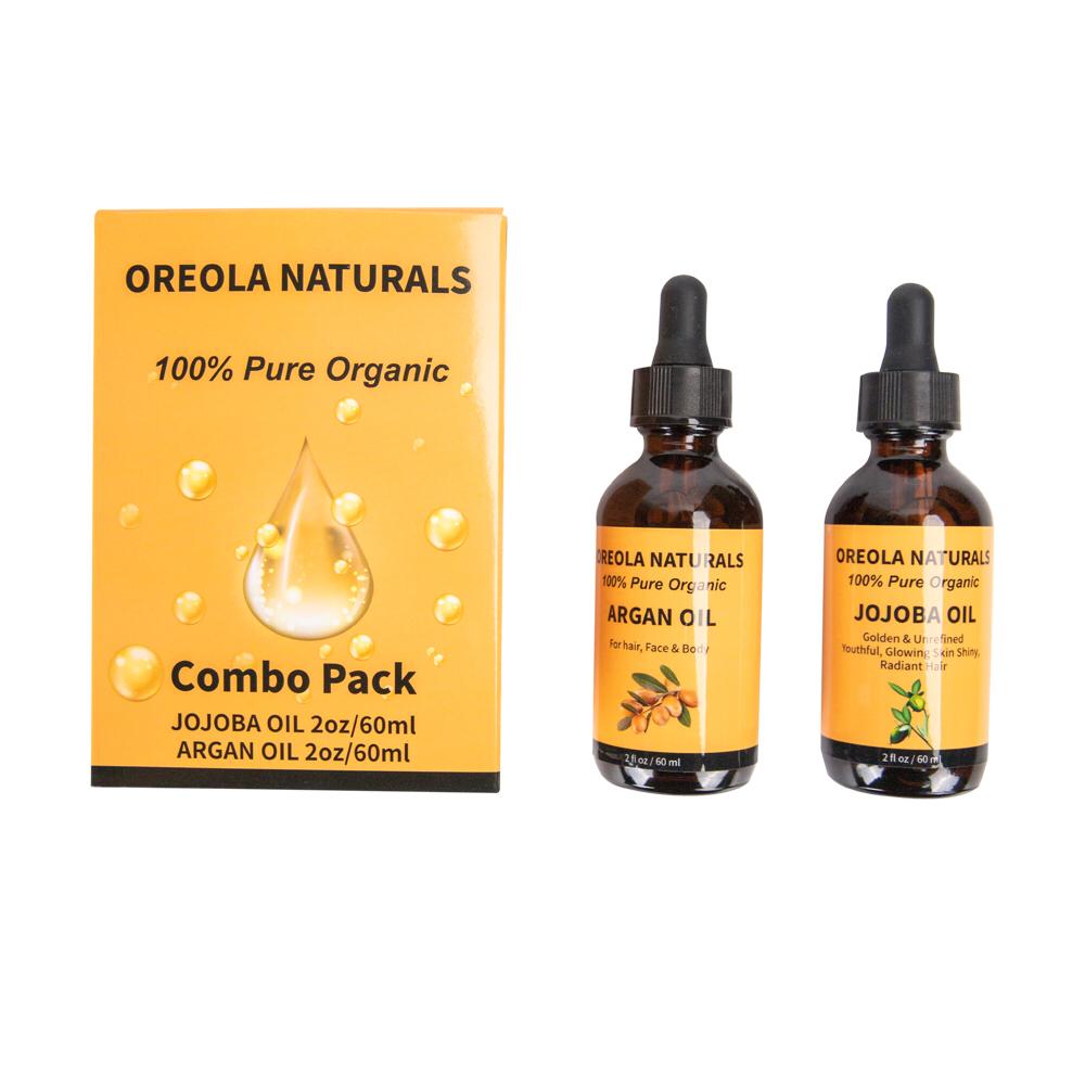 Jojoba Oil and Argan Oil, Pure and Organic Oil 2-in-1 Pack 2oz/60ml